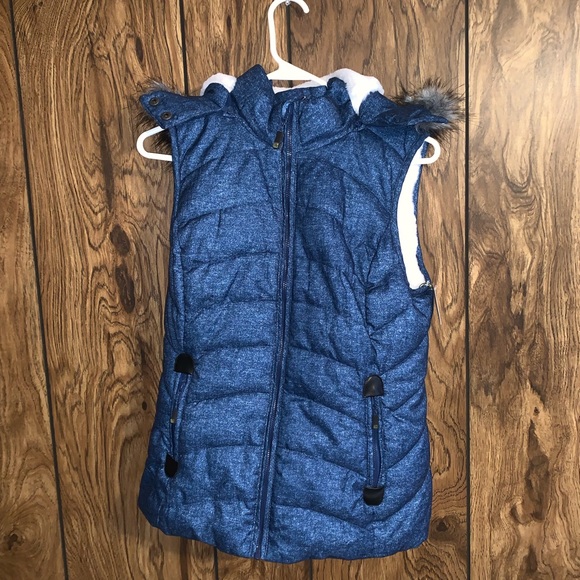 GreenTea Jackets & Blazers - Denim and Fur Puffer vest